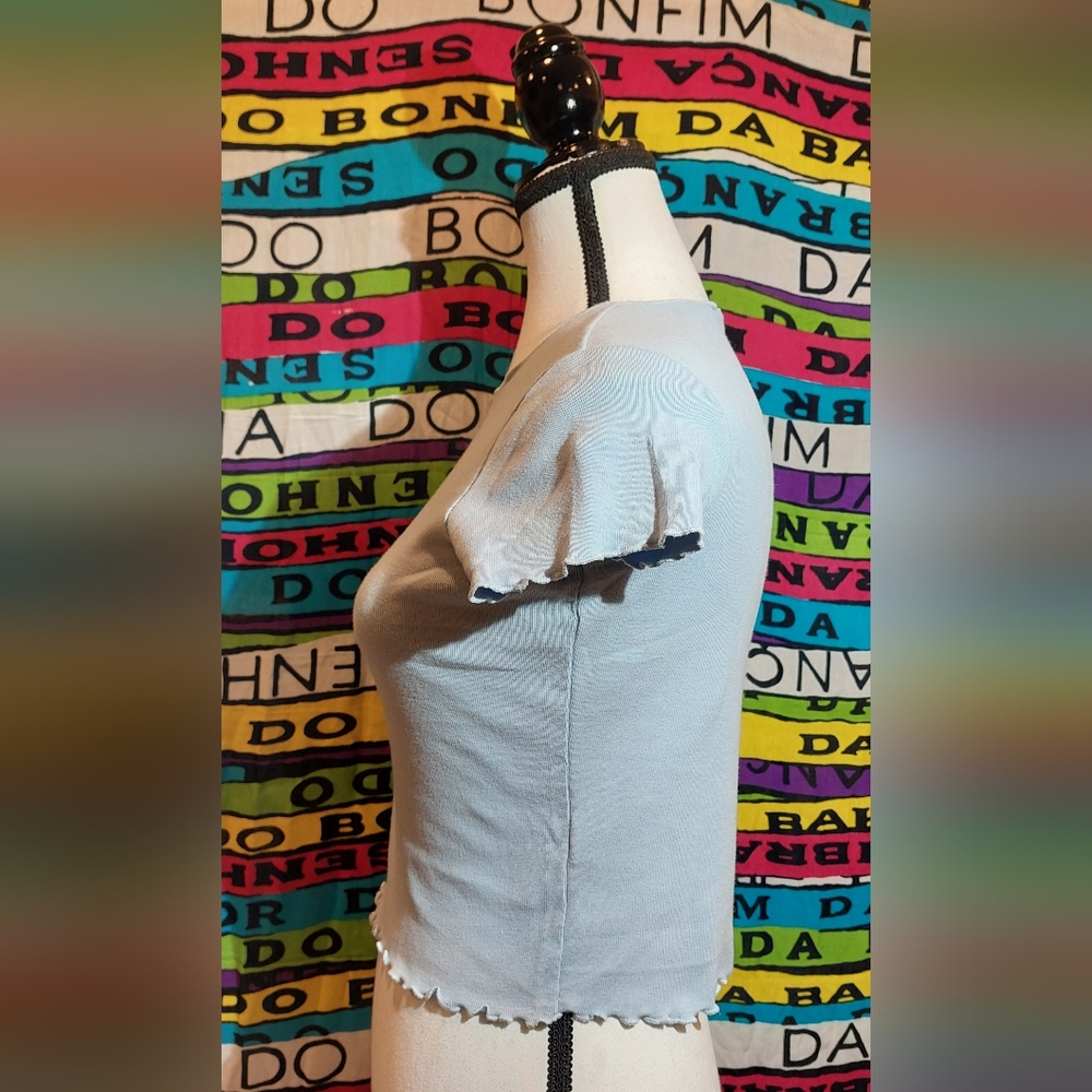 Brandy Melville Light Blue Ruffle Hem Crop Top - Picture 3 of 7